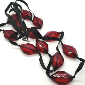 Two strand 18" Ribbon & Plastic Bead Necklace